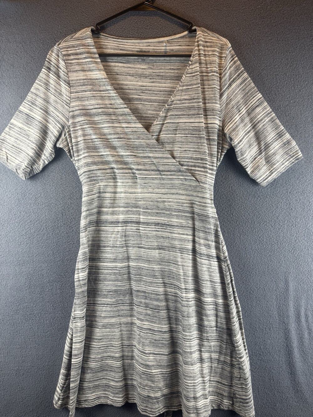 Toad & Co Cue Wrap Cafe Dress Heather Gray Mini Stripe Size Large